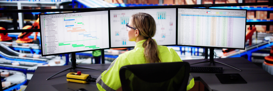 Woman in logistics warehouse.